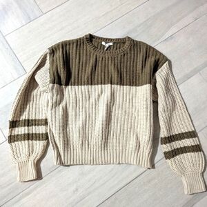 Z Supply Green and Cream Crewneck Sweater
